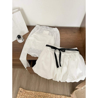 Nabiii- set áo lưới tay dài + chân váy bí phối ruybang có tách lẻ set