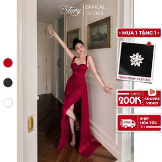 Đầm váy lụa dài ôm sát cup ngực xẻ tà tinh tế quyến rũ dự tiệc Ariana Story thời trang nữ