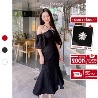 Đầm váy midi thiết kế cao cấp cổ yếm tay bồng thanh lịch sang trọng Delicate  Story thời trang nữ