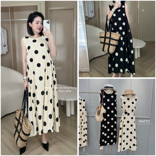 Váy xuông sát nách chấm bi to chun nách