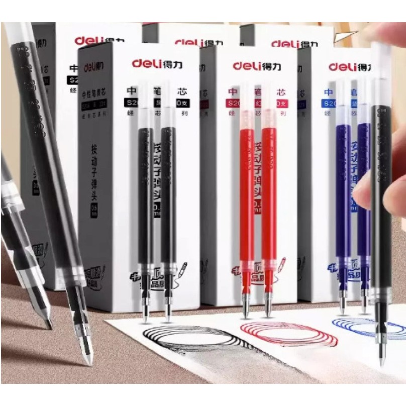 Set 20 ruột bút gel S221/ S206/ SE124  Deli 0.5mm dùng cho bút bi nước Deli không gai viết trơn tru phù hợp học sinh