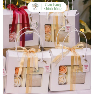 Set túi quà xà phòng nghệ thuật + Hoa vĩnh cửu trang trí