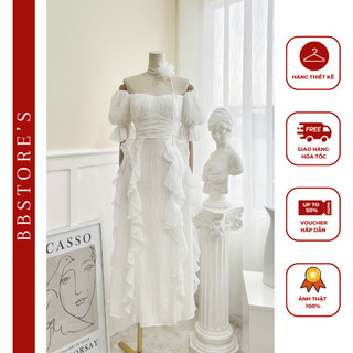  Đầm Maxi Tay Phồng Trễ Vai Đi Biển Dự tiệc Nhún Ngực Phối Tua Rua BBSTORE'S -D2003S