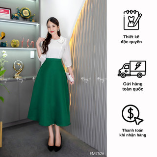 Đầm emy em7526 xoè phối trắng chân váy xanh