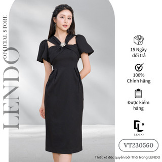 Đầm Váy Công Sở Dự Tiệc LENDO VT230560 Dáng Ôm Bút Chì Cổ Vuông Cách Điệu Tay Bồng Ngắn
