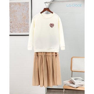Sét áo nỉ thêu trái tim và chân váy Mina chất liệu cotton cao cấp - La Glace