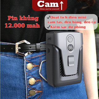 Quạt tích điện quạt mini cầm tay pin khủng dùng 30h , Quạt đeo hông đeo cổ mini cầm tay tích điện pin trâu 12000mAh4 C2