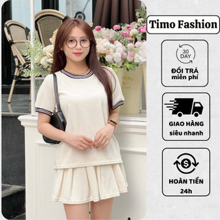 Set đồ nữ TIMO, Set váy nữ kèm áo thun ngắn tay và chân váy xếp ly chất tăm, mặc đi chơi, mặc ở nhà mùa hè BTNN111