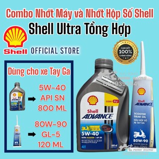 Combo nhớt máy + nhớt láp Shell Ultra tổng hợp Xe TAY GA màu xám