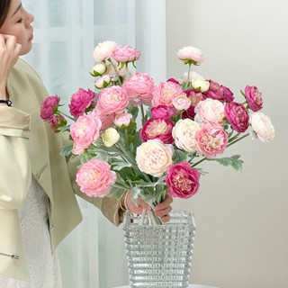 Hoa mẫu đơn, hoa trà giả trang trí thân phủ phấn cành 52cm 1 cành 2 bông 1 nụ, hoa mao lương lụa decor trang trí nhà cửa