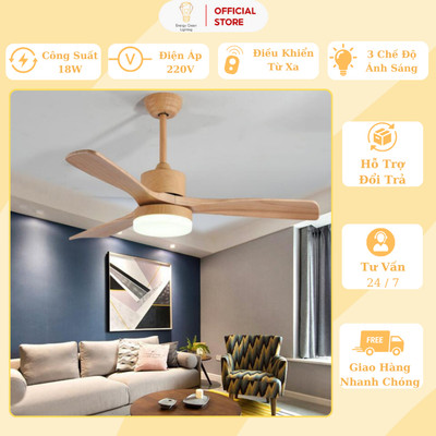 Đèn Quạt Trần Gỗ 3 Cánh Energy Green Lighting QT-11055 Phong Cách Bắc Âu - Trang Trí Phòng Khách / Phòng Ngủ - BH 1 Năm