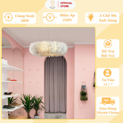 Đèn Chùm Lông Vũ Energy Green Lighting Vòng Tròn (50cm) Phong Cách Bắc Âu - Trang Trí Phòng Khách / Phòng Ngủ - BH 1 Năm