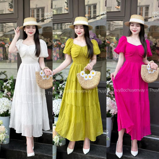 VÁY ĐŨI TƠ TAY BỒNG CHẠY CHUN 3 TẦNG