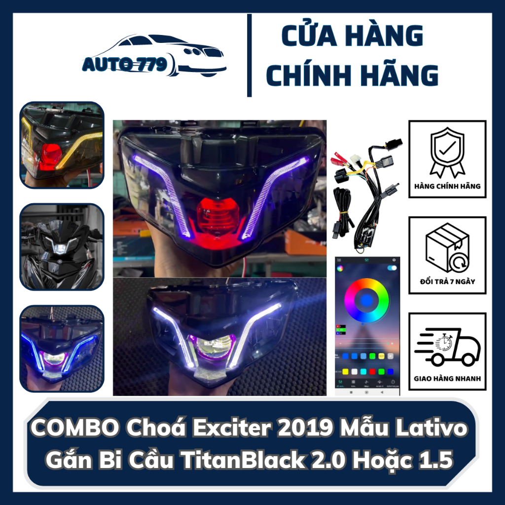 COMBO Choá Exciter 2019 Mẫu Lativo Gắn Bi Cầu TitanBlack 2.0 Hoặc 1.5