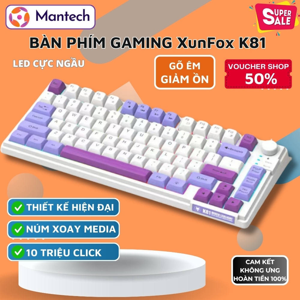 Bàn Phím Gaming Cao Cấp XunFox K81 New 2025 Led Cực Chất, Phím ABS Gõ Êm, Có Núm Chỉnh Âm Lượng