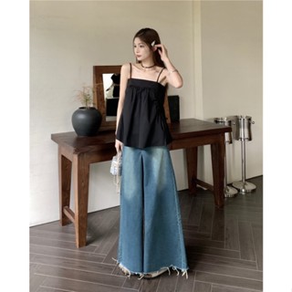 [8390-sẵn hàng] Áo hai dây cúp ngực phối túi hộp rút dây eo phong cách Uzzlang Hàn Quốc