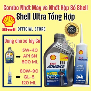 Combo nhớt máy + nhớt láp Shell Ultra tổng hợp Xe TAY GA màu xám