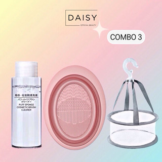 Bộ 3 món vệ sinh cọ trang điểm tiện lợi, giỏ phơi cọ, nước rửa cọ, khay rửa cọ