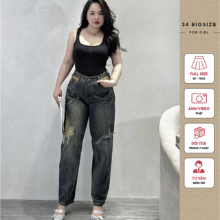 Quần jean nữ bigsize form baggy 34QJ015 34 Bigsize, quần jean lưng cao trẻ trung đi học đi làm