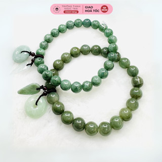 Vòng Tay Cẩm Thạch Lam Ngọc Treo Đồng Điếu Nhỏ  - Ngọc Trai Trường Thịnh