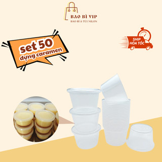 Combo 50 hộp làm bánh flan, caramen, rau câu, sữa chua hình tròn có kèm nắp chịu nhiệt