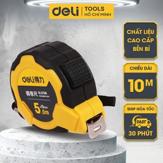 Thước Cuộn Thép 10 Mét Bọc Cao Su Chống Sốc Siêu Bền Chính Hãng DELI - Chất Liệu ABS Bọc Cao Su Chắc Chắn Chống Va Đập