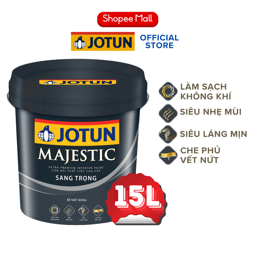 15L - Sơn phủ tường nội thất siêu cao cấp Jotun Majestic Sang Trọng bóng