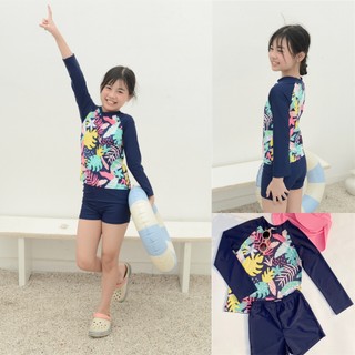 Bộ bơi rời dài tay đùi bơi Navy Floral cho bé