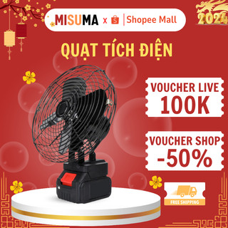  Quạt tích điện đế pin MISUMA dung lượng lớn phổ thông 8 inch chất liệu thép sơn tĩnh điện lõi đồng 