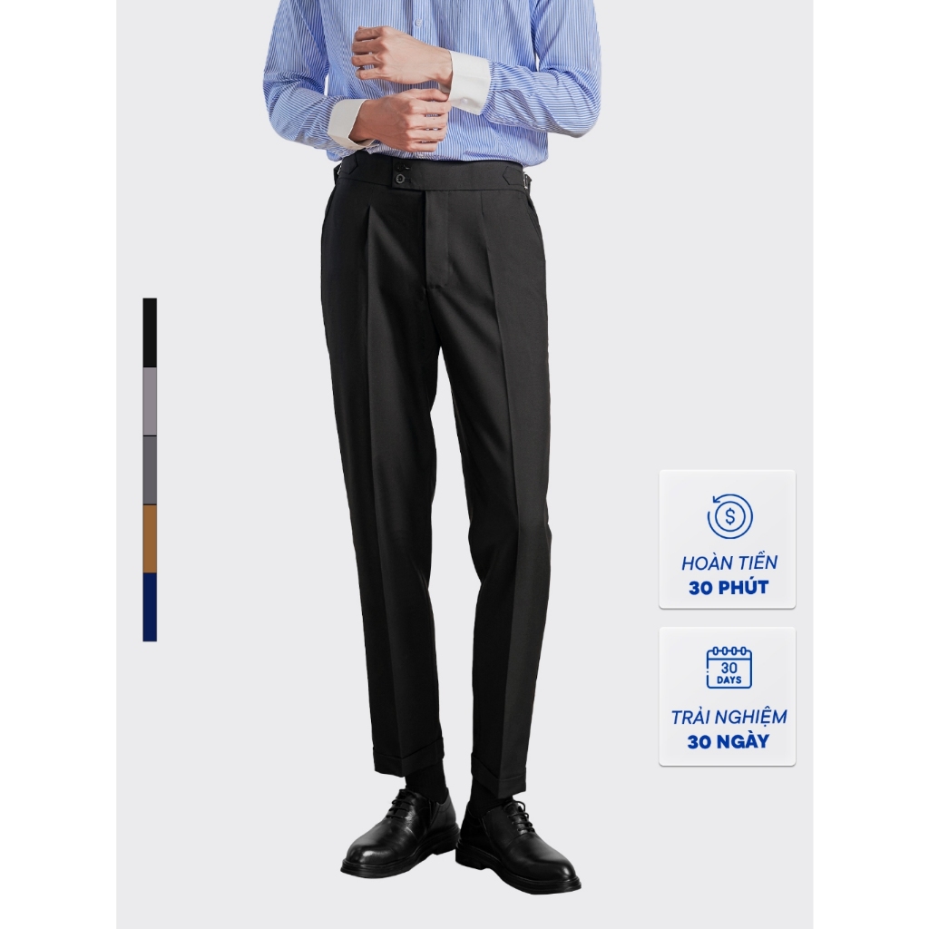 Quần âu nam cạp cao JBAGGY Sidetab - điều chỉnh cạp, vải Tuypsi cotton co giãn nhẹ chất lượng cao JA