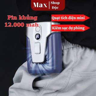 Quạt tích điện quạt mini cầm tay pin khủng dùng 30 tiếng, Quạt đeo hông đeo cổ mini cầm tay tích điện pin trâu 12000mAh