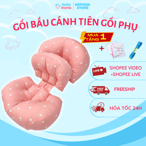 Gối bầu cánh tiên kèm gối phụ kê đỡ bụng HABU tựa lưng cho mẹ bầu gối bầu cánh tiên sợi cotton bông 3D chống lụt xún