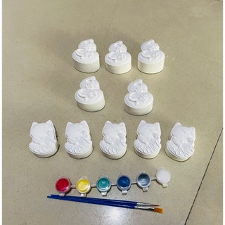 Combo 10 tượng tô màu 2d, 3d _ 5 tượng mèo 5 tượng hồ lô kèm màu cọ