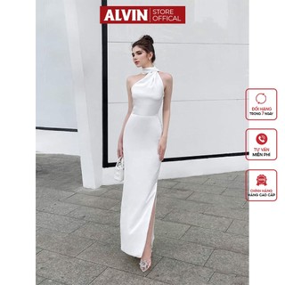 Đầm Dự Tiệc Kiểu Dạ Hội Dài Choàng Cổ Xẻ Tà Sang Trọng Alvin Store 1611
