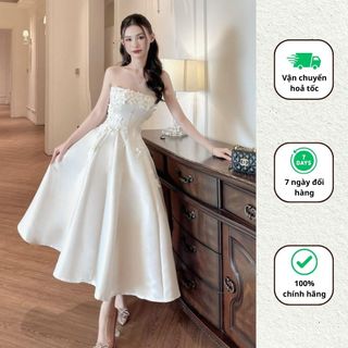 Váy maxi thiết kế đính hoa đá sang chảnh đầm cúp ngực dáng xoè dài chất tafta Minaca Clothing V269