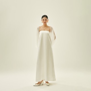 Leila Dress [Tặng kèm áo cardigan tơ hàn]: Đầm quây lụa cao cấp ép keo toàn bộ đầm, lót ngực và gọng chống tuột.