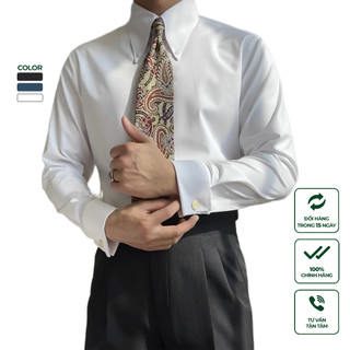 Áo Sơ Mi Nam Trắng Dài Tay Cao Cấp Harold Cổ Spearpoint + Cufflinks Công Sở, Đi Tiệc, Chống Nhăn, Slimfit, Mát Mẻ