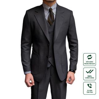 Bộ Suit 3 Mảnh Nam Cao Cấp Harold Black Lead (Suit Jacket + Gile + Quần) Vest Công Sở Chống Nhăn, Formal, Bền Bỉ