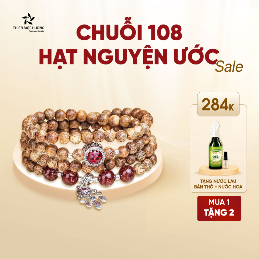 Vòng tay trầm hương 108 hạt Nguyện Ước tốc xí Việt NamTHIÊN MỘC HƯƠNG chuỗi hạt 12-14 năm tích trầm