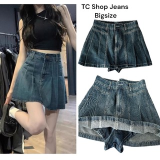 TCSHOPJEANS Chân Váy Xếp Li Có Lót Trong Jeans Nữ Bigsize MS 2042