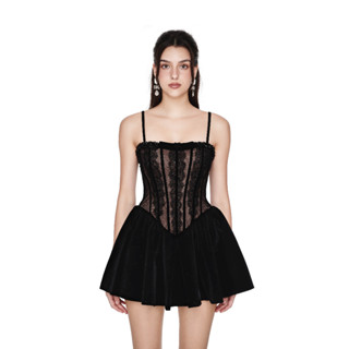 JUBIN STUDIO I Đầm hai dây ren phối nhung có đính kết thủ công (AMBROSE DRESS)