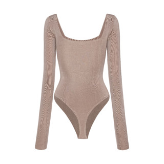 JUBIN STUDIO I Bodysuit màu nude tay dài đính đá trước ngực (Jubin Bodysuit)