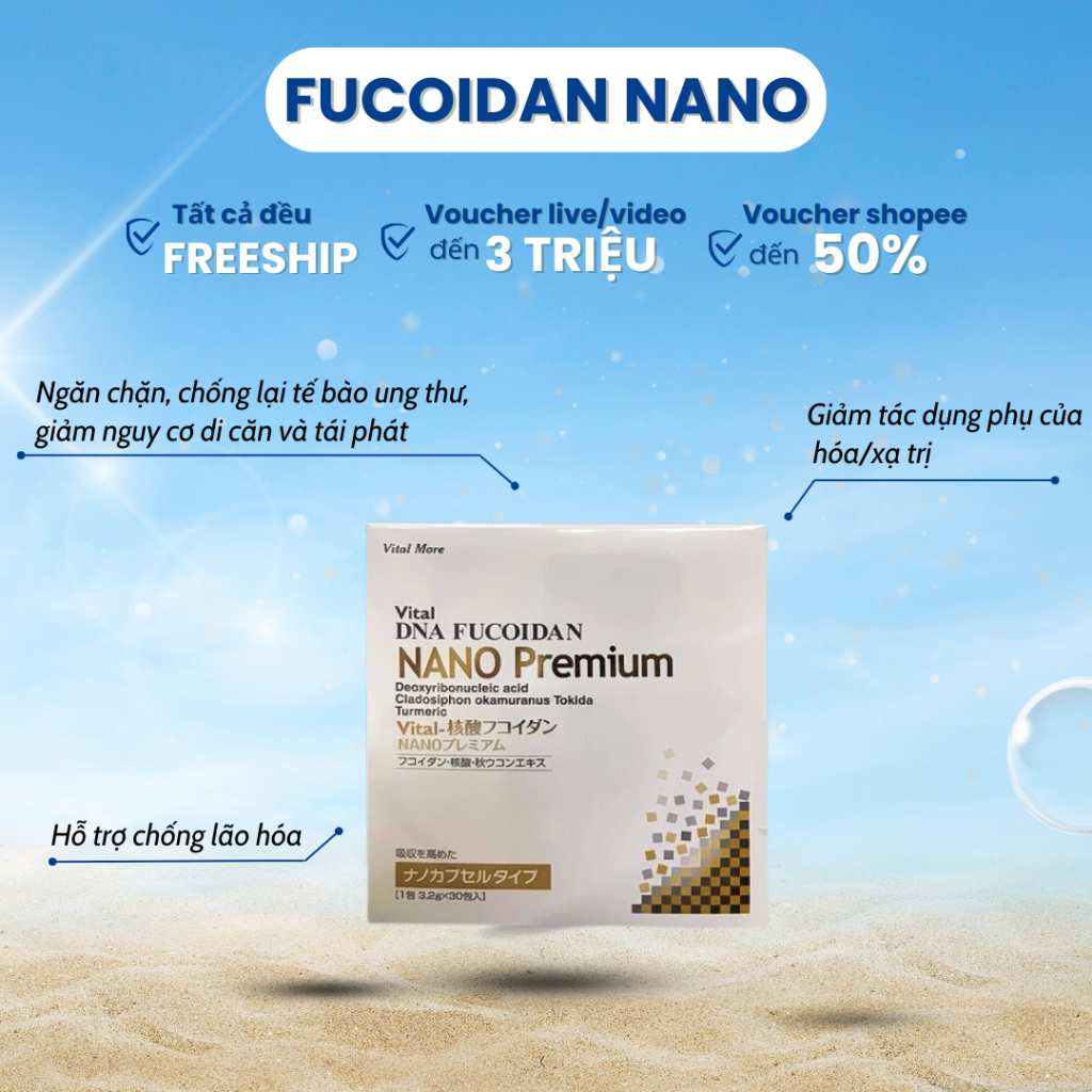 Fucoidan Nano Vàng 90 Gói, Vital DNA Fucoidan Nano Premium  - Hàng nội địa Nhật date xa