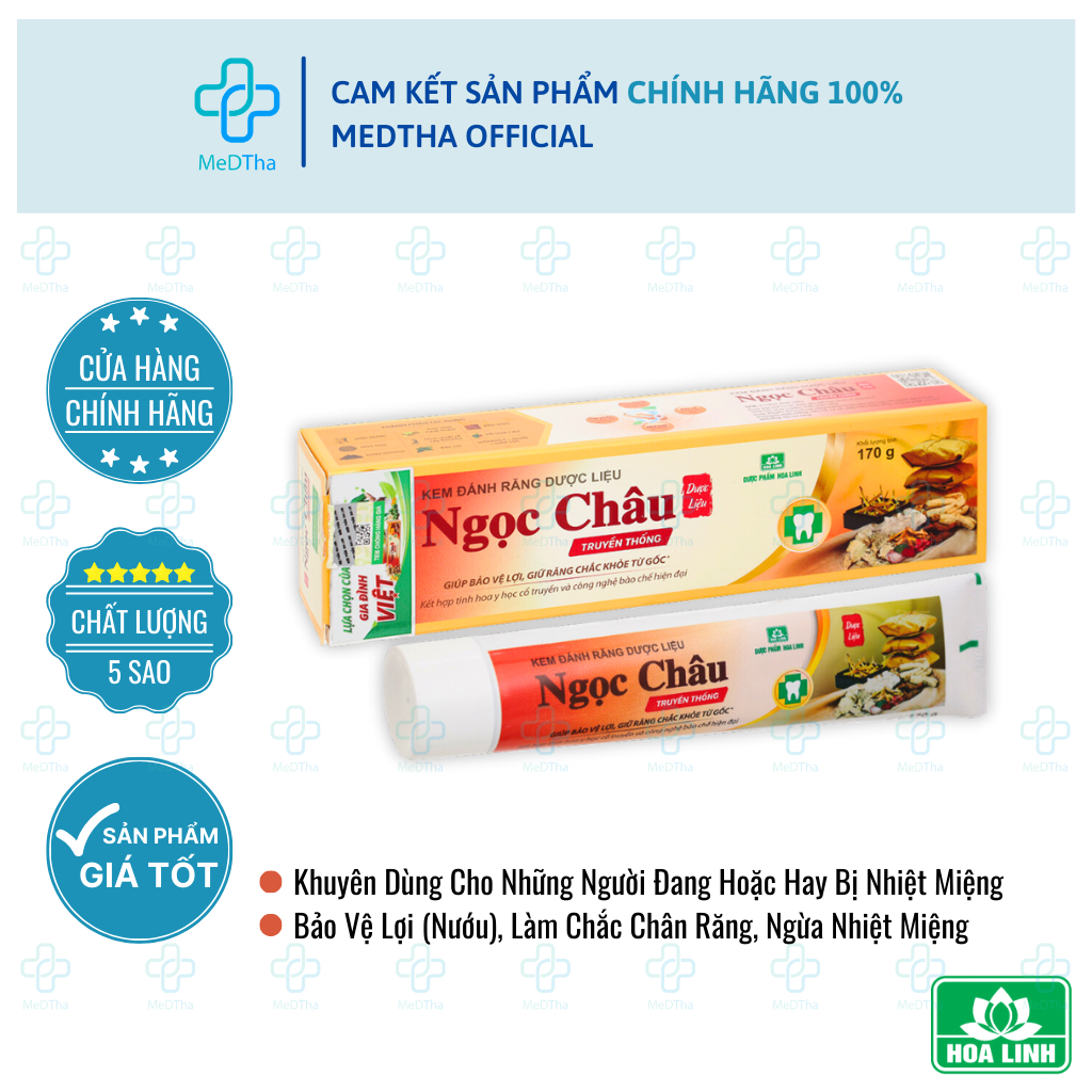 Kem đánh răng Dược liệu Ngọc Châu - Giúp trắng răng, bảo vệ răng miệng, thơm miệng Dược Hoa Linh