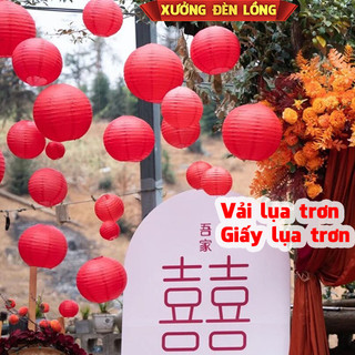 Đèn Lồng Vải Lụa Đỏ - Giấy Lụa Đỏ Tròn trang trí lễ tết, trung thu, Lồng Đèn giá rẻ sẵn đủ size