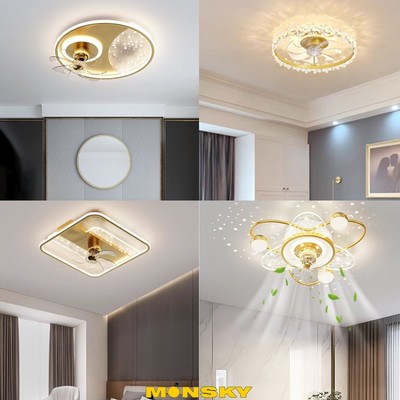 Đèn quạt MONSKY ONES kiểu dáng hiện đại bằng động cơ đồng cao cấp - kèm bóng LED chuyên dụng.