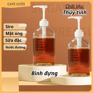 Bình thủy tinh bơm siro, nước đường có vòi dung tích 1100ml dùng trong pha chế quán cà phê nhà hàng