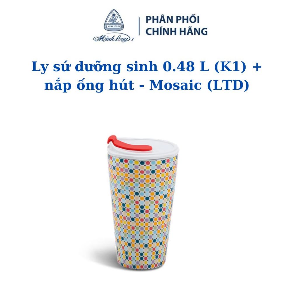 Ly sứ dưỡng sinh 0.48 L (K1) + nắp ống hút - Mosaic (LTD) - Gốm sứ cao cấp Minh Long I