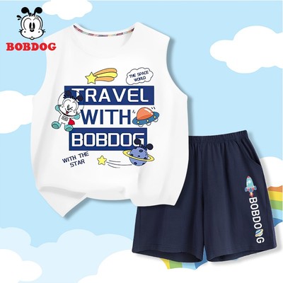 Đồ bộ bé trai BOBDOG, áo ba lỗ quần đùi chất liệu cotton thoáng mát in hình travel cute BD-BDO06-BDQ10 cho bé