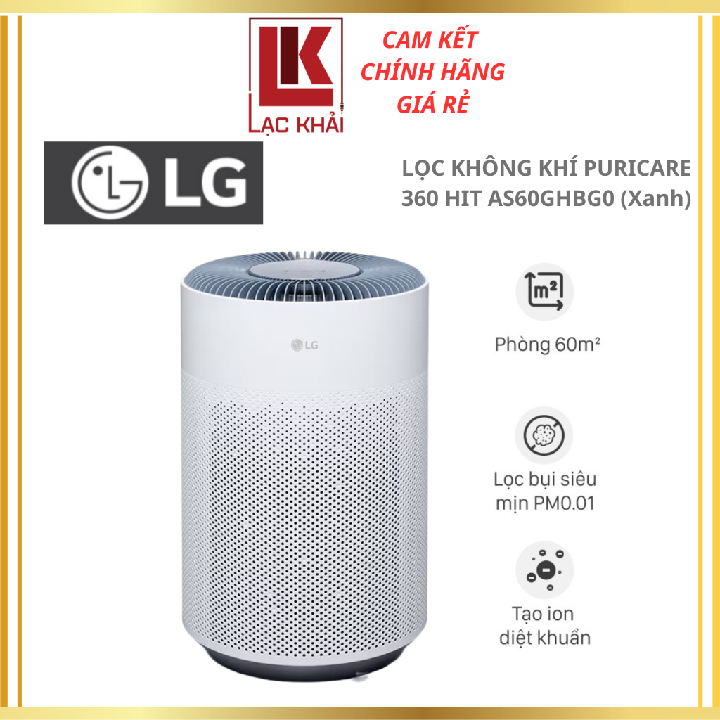 Máy lọc không khí LG PuriCare 360 HIT AS60GHBG0 - Màu Xanh - lọc bụi mịn PM0.01,kháng khuẩn 99.9% - 